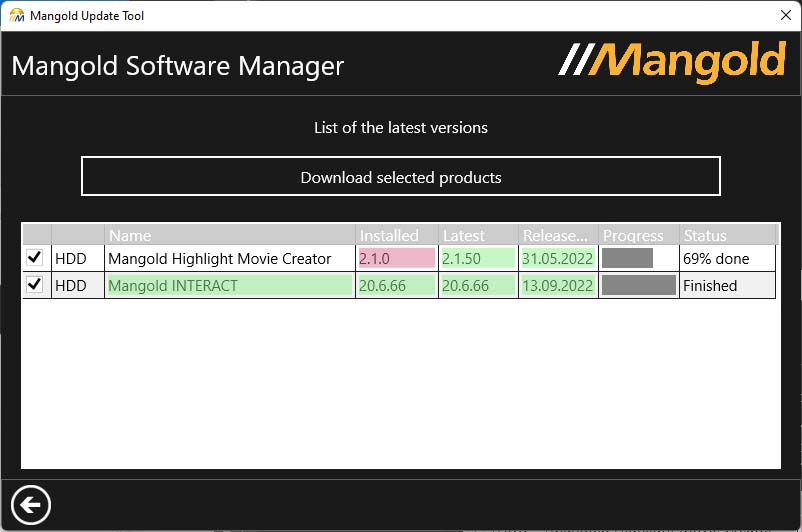 Mangold Software Manager Download screen