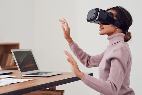 Woman discovering virtual reality
