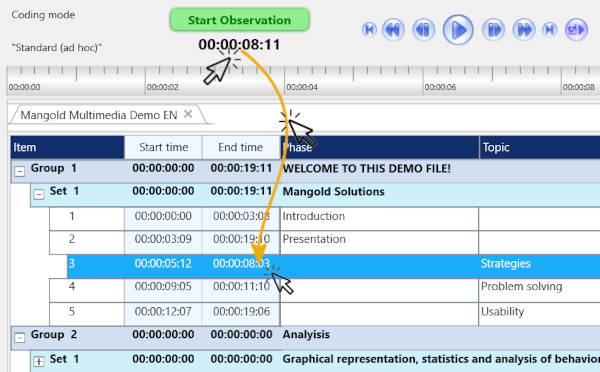 Drag and drop timecodes in INTERACT