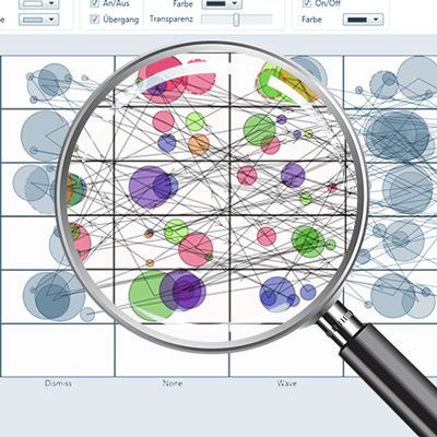 Looking glass enlarging behavioral details displayed in a State-Space-Grid