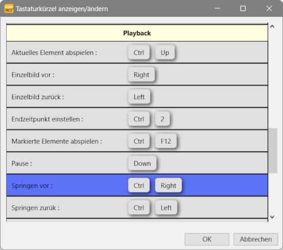 INTERACT shortcut settings dialog