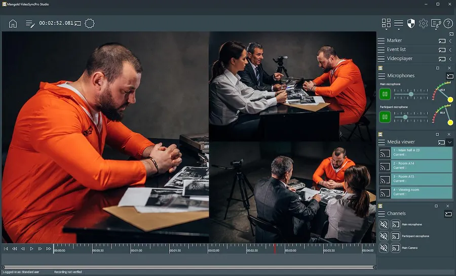 Legally compliant audiovisual interrogation for witnesses and suspects with mobile and fixed video interview recording systems for police, justice and sensitive settings.
