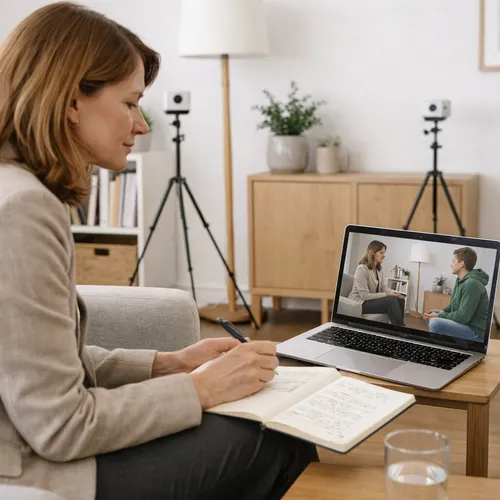 Expert reviewing therapy session video recording for clinical supervision