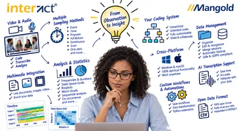 Mangold INTERACT overview: coding and transcribing video and audio, sampling methods, analysis and statistics, custom coding systems, cross-platform on Windows and macOS