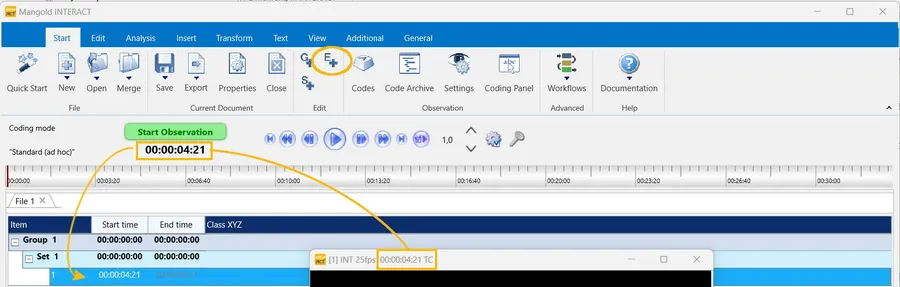 INTERACT video timing entered into an Event