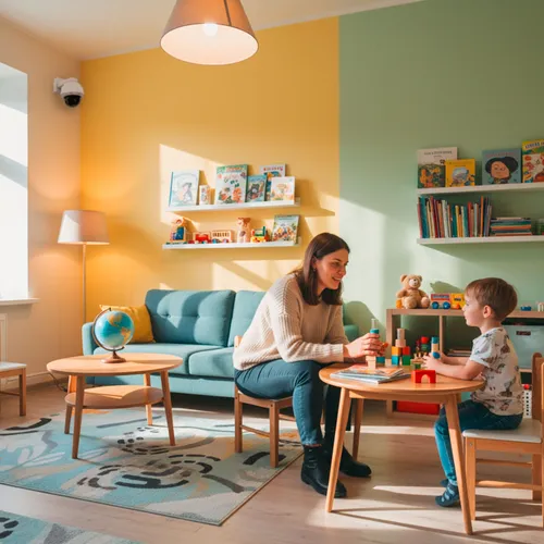 Child-friendly interview room with comfortable furniture