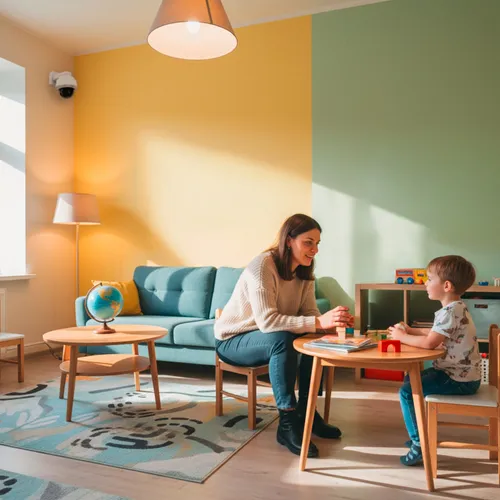 Child-friendly interview room with comfortable furniture