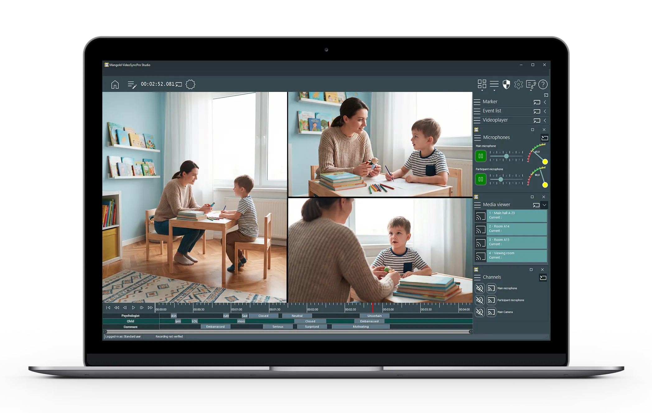 Recording of a child interview on a monitor