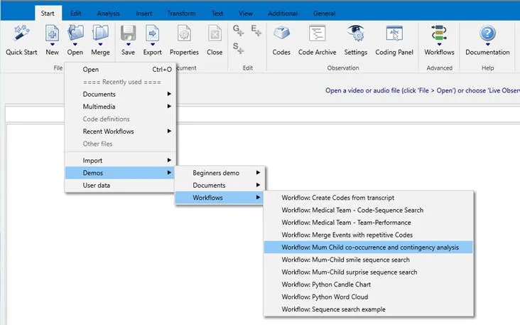 INTERACT Files menu showing demo workflow options