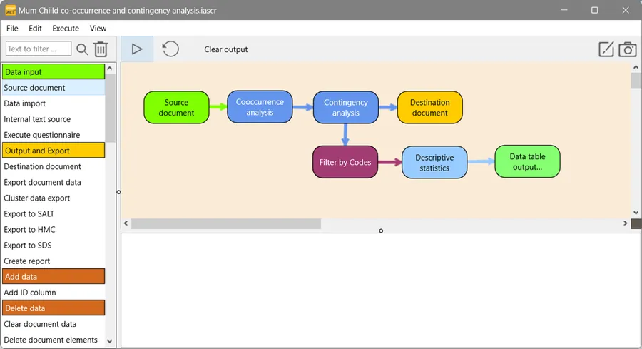 Workflow editor with modules for mother-child co-occurrence analysis