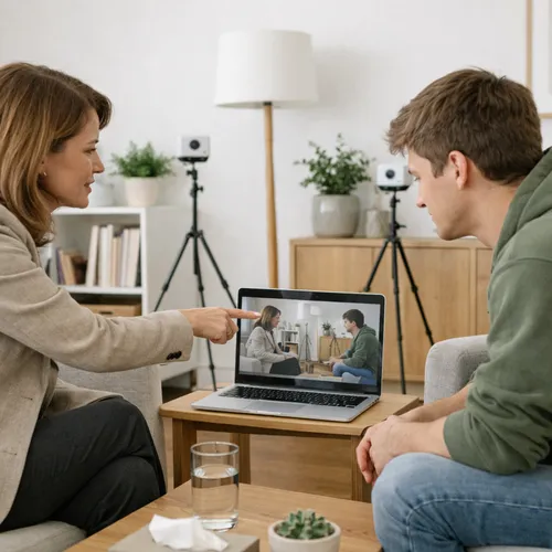 Video feedback system in use during a therapy session